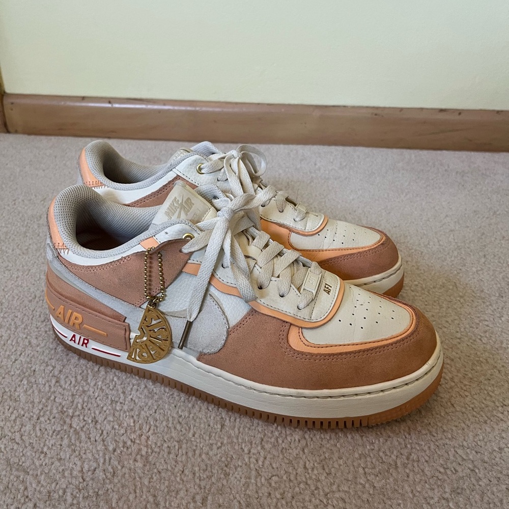 Nike Air Force 1 in Cream and Tan with Orange Accents